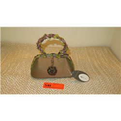 New Mary Frances Beaded Handbag: Chocolate Satin w/Medallion Clusters