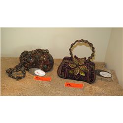 2 New Mary Frances Beaded Handbags: Oval Shoulder Bag and Bohemian Fabric Bag