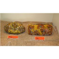 2 New Mary Frances Beaded Handbags: "Sun-Shine" Yellow Pleated Velvet and Egg Shape