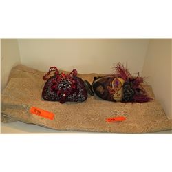 2 New Mary Frances Beaded Handbags: Oval "Masquerade" and Cranberry w/Silver Metalwork