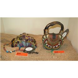 2 New Mary Frances Beaded Bags: Half Moon "Mermaid" and Egyptian Motif Bag