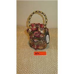 New Mary Frances Beaded Bucket Bag: "Glamour Girl" Satin w/Layered Satin Rosettes