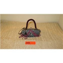 New Mary Frances Beaded Bag: Small "Tipsy" Blue Plaid Martini Motif