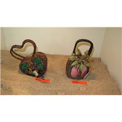 2 New Mary Frances Beaded Bags: Heart Shaped and Pink w/Green & Gold Flower