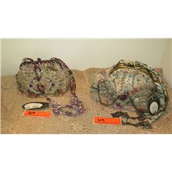 2 New Mary Frances Beaded Bags: Dusky Blue "Heirloom" and Gold Brocade Fabric