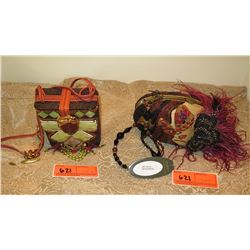 2 New Mary Frances Beaded Handbags: Oval "Masquerade" and Orange-Trim Box Bag