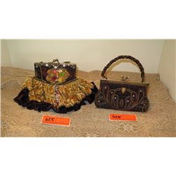 2 New Mary Frances Beaded Handbags: Yellow Velvet Skirt and Beaded Clutch