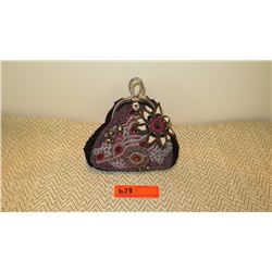 New Mary Frances Beaded Bag:  Cranberry/Pink and Black "Matisse"