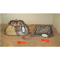 2 New Mary Frances Beaded Bags: "Sweetheart" Silk Pouch and "Shining Armor"