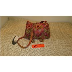 New Mary Frances Beaded Bag: Oriental Orange Satin Brocade Motif