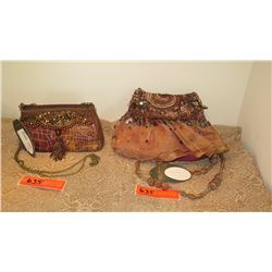 2 New Mary Frances Beaded Bags: Orange Organza Pouch and Giraffe Pattern