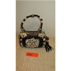 New Mary Frances Beaded Bag: Blk & White Dice Motif w/Dice Handles
