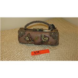 New Mary Frances Beaded Bag: Mauve w/Rhinestoned Bow Clasp