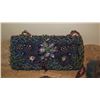 Image 2 : 2 New Mary Frances Beaded Bags: Blue Mesh w/Coral Motif  and Feathered Pouch