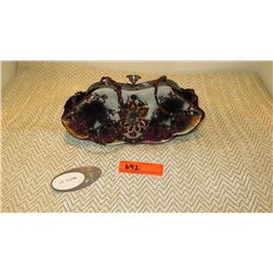 New Mary Frances Beaded Bag: Lt. Gray Fabric Clutch w/Crimson Accents