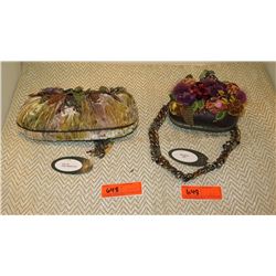 2 New Mary Frances Beaded Bags: "First Impression" Ruched Velvet and "Aria" w/Chenille Accents