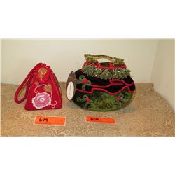 2 New Mary Frances Beaded Bags: Red Pouch and Christmas-Themed Green Velvet