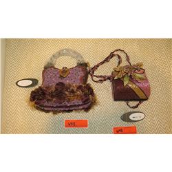 2 New Mary Frances Beaded Bags:  Berry Beautiful  Plum Satin and Diagonal Patterned Bag