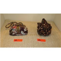 2 New Mary Frances Beaded Bags: Brown Floral Mesh and  Bombshell  Chocolate Pouch