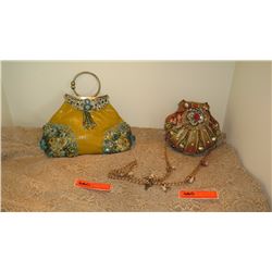 2 New Mary Frances Beaded Bags: Yellow Faux Croc Leather and Ombre "Clam Digger"