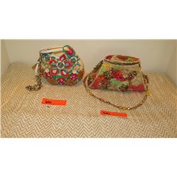 2 New Mary Frances Beaded Bags:  Fruit Cocktail  Fabric Pouch and Sequined Tropical Bag