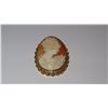 Image 1 : Vintage 14K Gold Framed Carved Ivory Cabochon Cameo Brooch/Pin