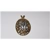 Image 1 : 14K Gold Filigree Oval Pendant w/Diamond-Studded "M" 4 grams