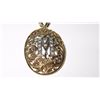 Image 3 : 14K Gold Filigree Oval Pendant w/Diamond-Studded "M" 4 grams