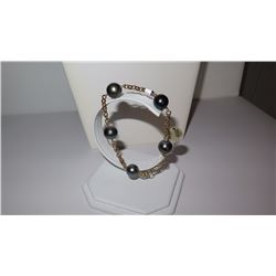 14K Gold Black Pearl Bracelet - 5 Pearls