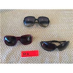 3 Pairs Designer Sunglasses: Gucci (Tortoise Brown), Versace (Red), Nina Ricci (Brown)