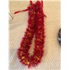 Image 2 : Hawaiian Peacock Lei Po`o and Feather Band, Peacock Feather Fan, and 3 Colorful Yarn Lei