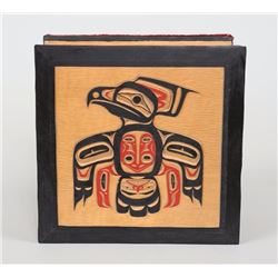 Northwest Coast Box with Finely Carved Eagle Design by Ruben Jimmey 6 3/4" Sq. 3 1/2" H.  Good Condi
