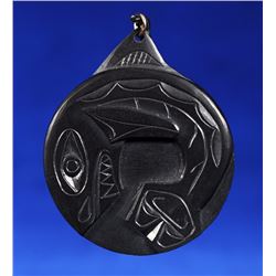 Haida Argillite Pendant Carved by Nelson Cross 1 5/8" D.  Good Condition