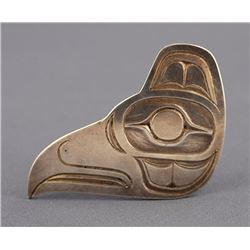 Haida Silver Raven Brooch Signed Cross '69  1 3/8" W. 1 1/4" H.  Good Condition