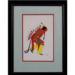 Painting of a Plains Dancer Signed E.L. Poisol 12 1/2"x 16 1/2"  Good Condition