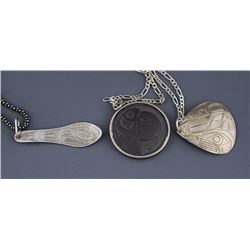 Argillite Pendant in Silver Bezel by Denny Dixon 1 1/2" W., Silver Pendant Signed PS 1 1/2" H. and a