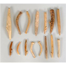 15 Aleut Bone Points and Fish Hooks 1 1/4" - 2 1/4"  WILL NOT SHIP OUTSIDE CANADA