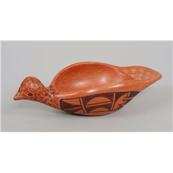 Hopi Black on Red Pottery Effigy Bird Bowl 8" L. 3 1/2" H.  Good Condition