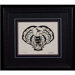 Original Painting of a Thunderbird by R. Gladstone 1969  17 1/2"x 19" Framed  Good Condition
