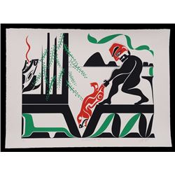 Greg Colfax Serigraph Hunter and the Wolf 43/80  21 1/2"x 29"  Good Condition