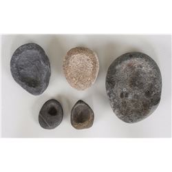 Five Aleut Stone Bowls 1 1/2" L. - 4" L.