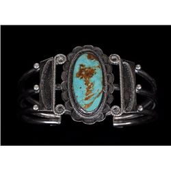 Navajo Silver and Turquoise Bracelet 6" L. 1 5/8" W. 1 1/4" W. Gap  Good Condition