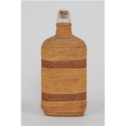 Finely Woven Nuu-chah-nulth Basketry Covered Bottle 8 1/2" H. 4" W.  Good Condition