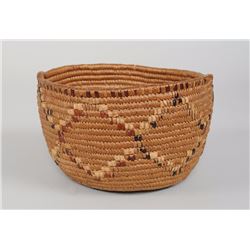 Lillooet Coiled Basket with Imbricated Diamond Design 8 1/2" D. 5 1/4" H.  Good Condition with Minor
