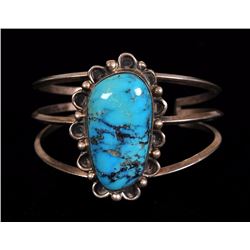 Navajo Silver and Turquoise Bracelet 6" L. 1 7/8" W. 1 1/4" W. Gap  Good Condition
