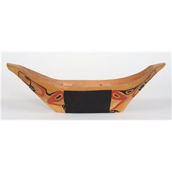 Salish Cedar Canoe with Painted Design By Tony Bellerose 20" L. 6" W. 6" H.  Good Condition