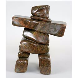 Inuit Soapstone Carving of an Inukshuk Signed Iyak 14" L. 10 1/2" H.  Good Condition