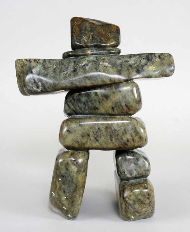 Inuit Soapstone Carving of an Inukshuk Signed Iyak 14" L. 10 1/2" H. Good Condition
