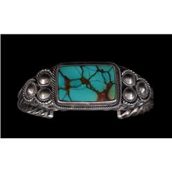 Navajo Silver and Cerrillos Turquoise Bracelet 91 GMS 6" L. 1 1/4" W. 1 3/4" W. Gap  Good Condition