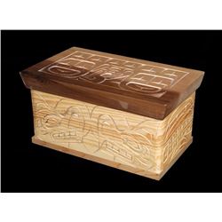 Kwakwaka'wakw Bent Wood Box with Carved Double Sisiutl, Bear and Thunderbird Design by L.D. Scow 10 